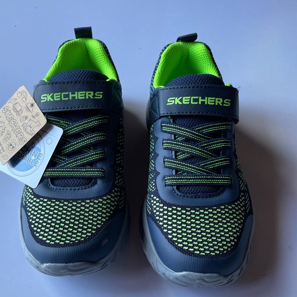 Skechers Unisex-Child Nitro Sprint Sneakers Lime Green & Navy Size 2 (U.…